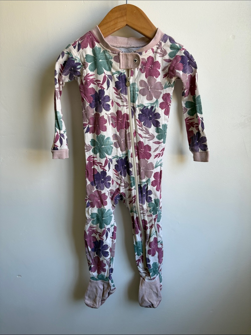 Floral Footed Baby One-Piece Pajamas in Pink, Green, Purple